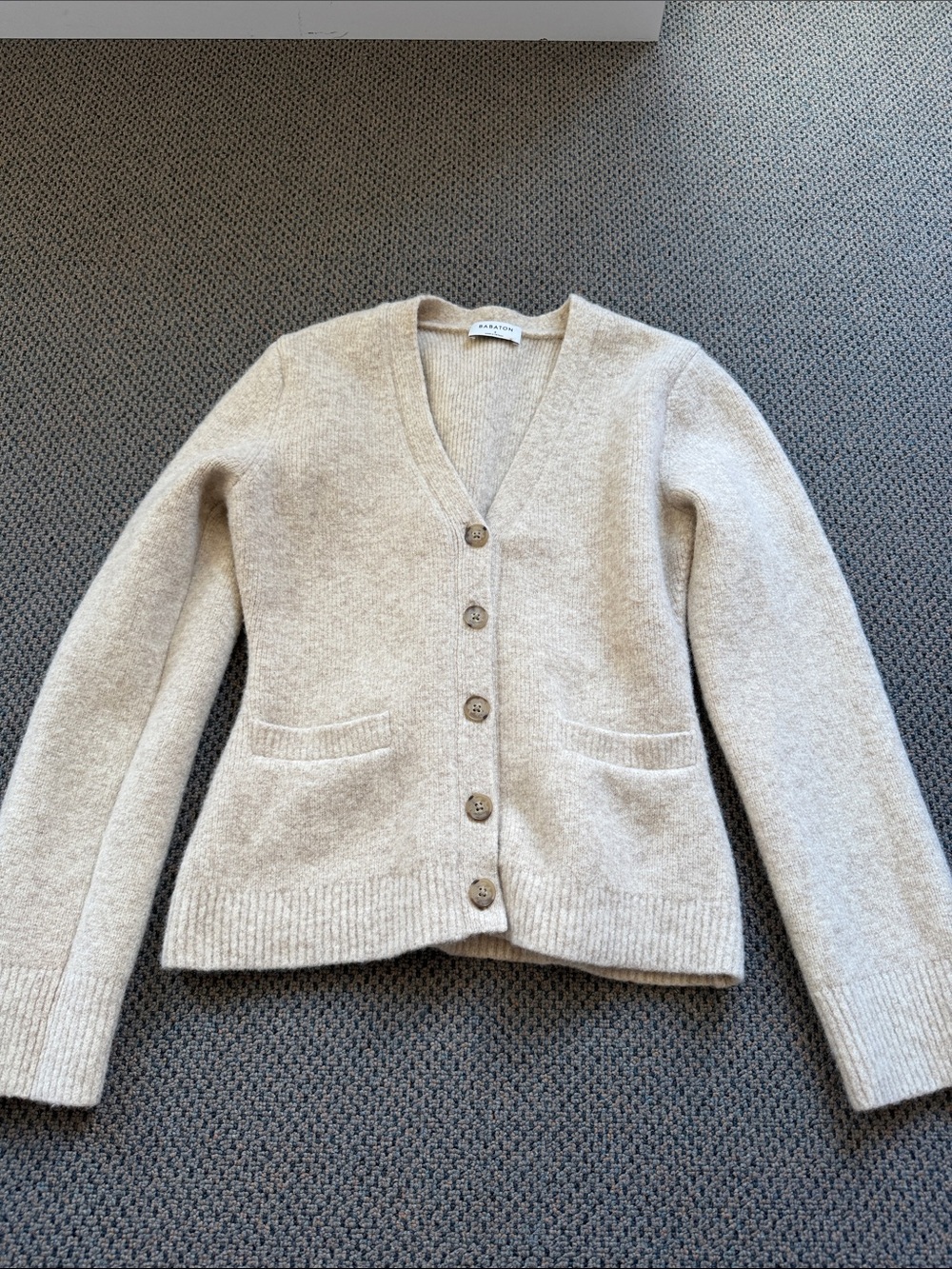 Babaton Beige V-Neck Button Cardigan